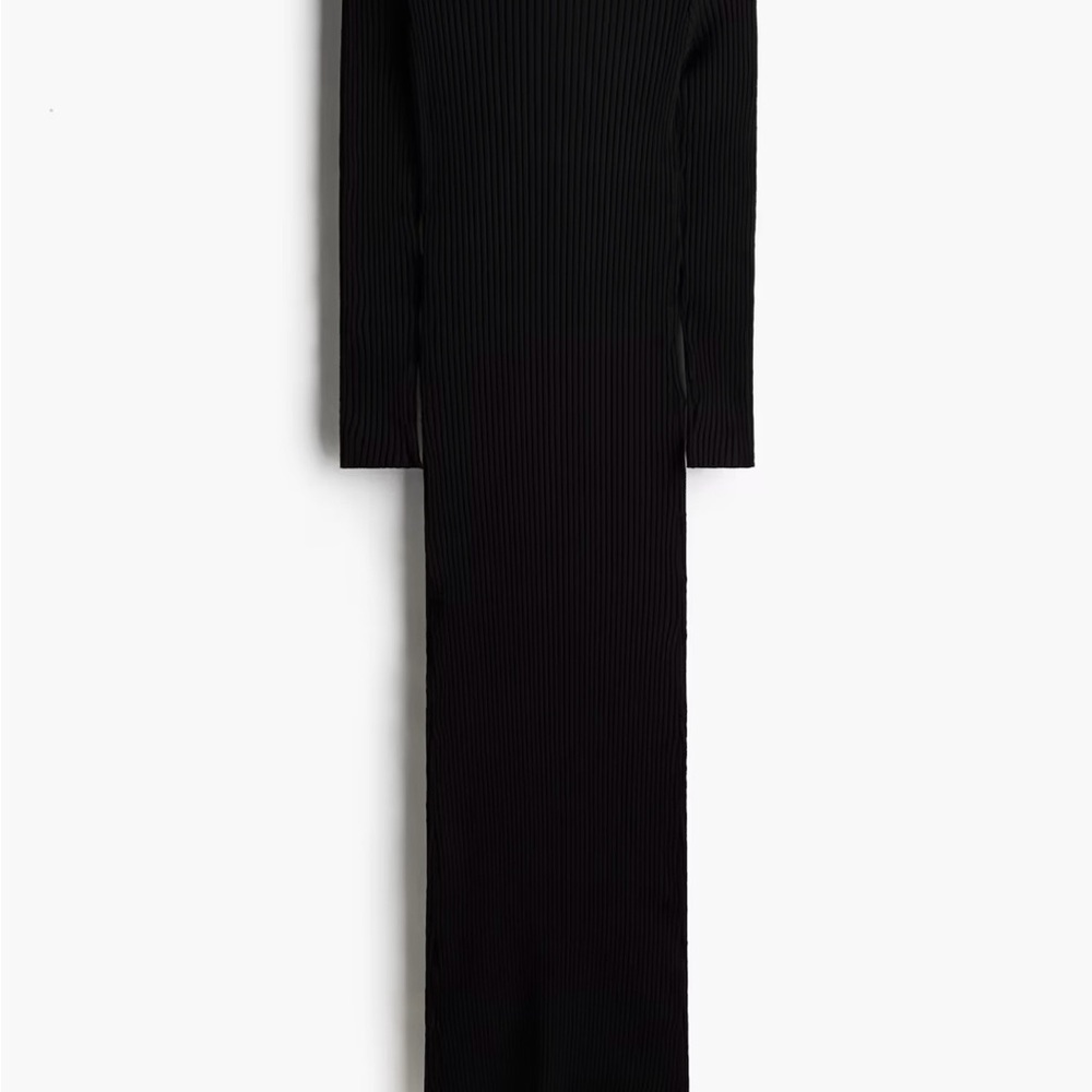 H&M Black Long Sleeve Ribbed Dress